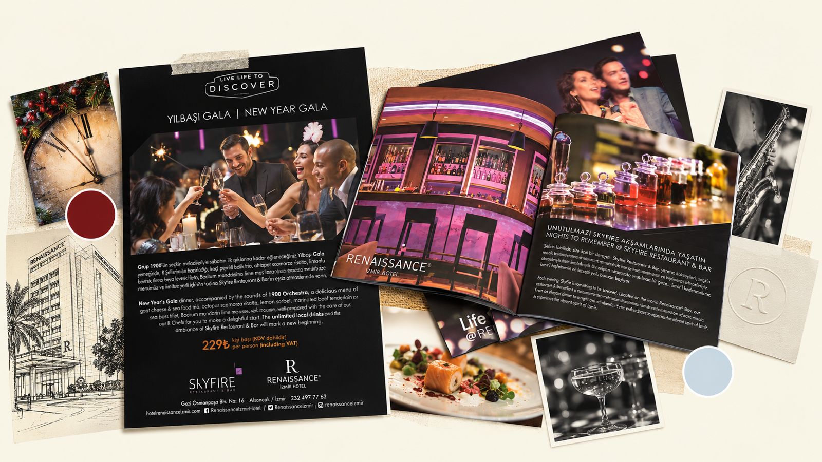 Renaissance İzmir Hotel campaign, magazine and restaurant menu designs