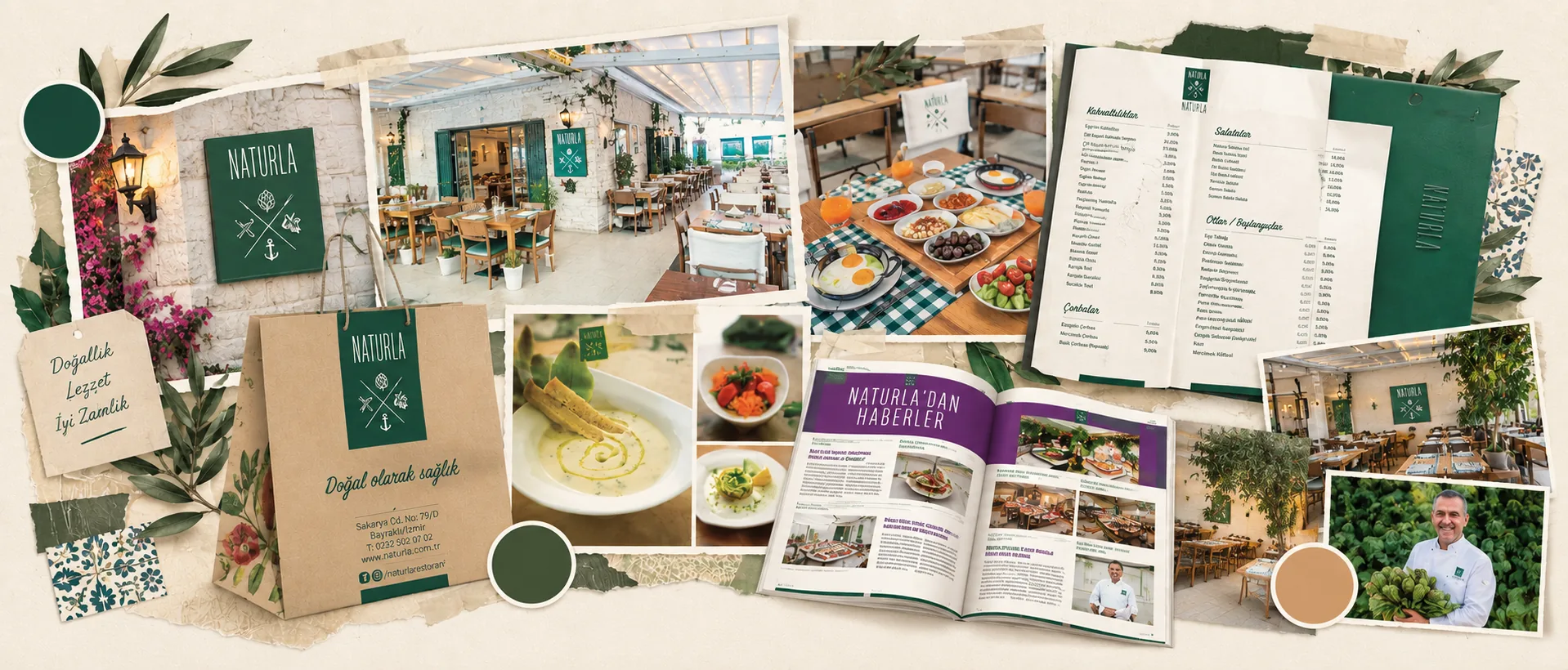 Naturla identity, packaging, menus and restaurant interior